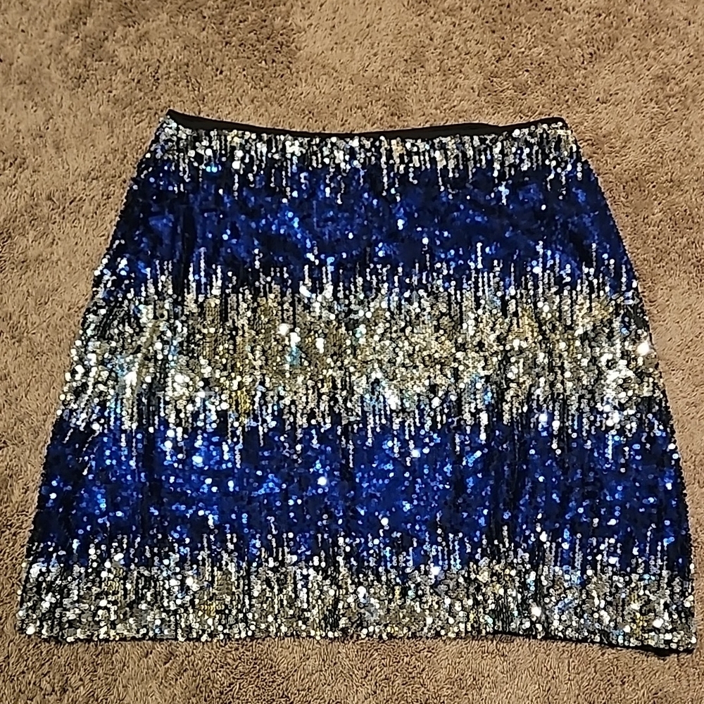 Blue and Silver Sequin Pencil Mini Skirt for Cocktail